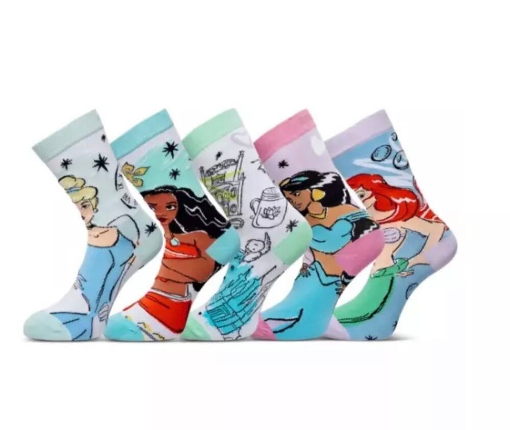 GIRLS DISNEY PRINCESS SOCKS SET ONE SIZE FITS MOST FIVE PAIR NWT
